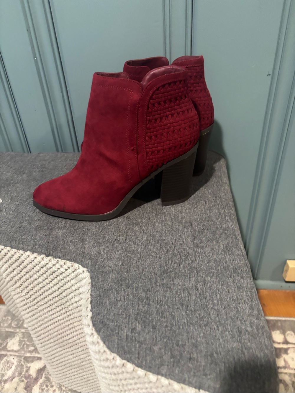 Giani Bernini Burgundy Suede Woven Ankle Booties